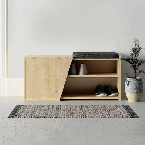 Zapatero Neneng, Mueble para 8 Pares, 2 Estantes, 1 Puerta, 104x47x37h cm, Roble Marrón (1/5)