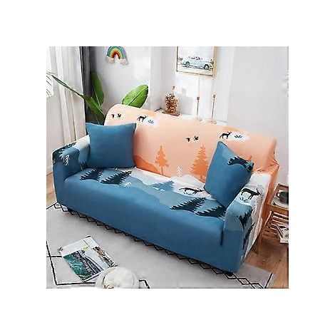 Stretch-Sofabezug, bedruckter Couchbezug, Sesselbezug für Kissen, Sofas, universeller elastischer Möbelschutz mit 2 Kissenbezügen, katzensicher