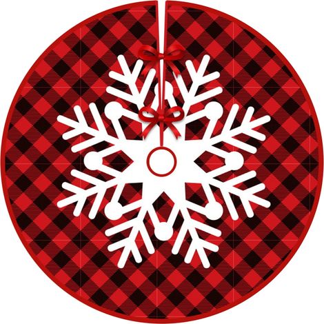 Tapis de sapin de Noël à motif flocons de neige, tapis de sapin à carreaux rouges et noirs pour décorations de Noël, tricot torsadé double face (1/5)