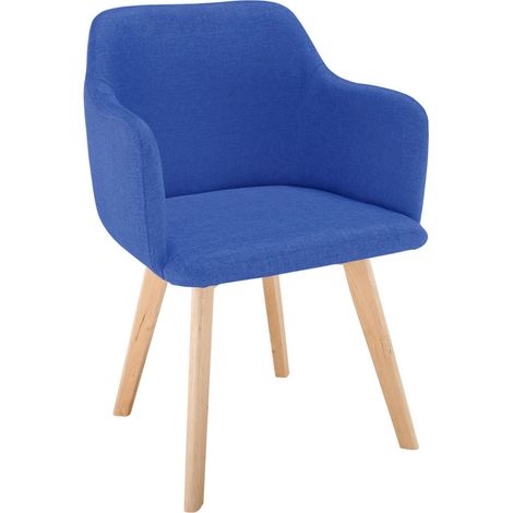 Cotecosy – Chaise scandinave matelassée tissu bleu – Pieds en bois inclinés – Dimensions L57 x P54 x H76 cm – Hauteur accoudoirs 66 cm (1/5)