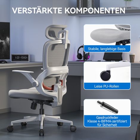 SIHOO B100 SE ergonomischer Bürostuhl mit 2D-Armlehnen, Schreibtischstuhl mit hoher Rückenlehne und 2D-Kopfstütze und adaptiver dynamischer Lendenwirbelstütze, Tragkraft bis 136 kg (300 lbs), Grau (1/5)