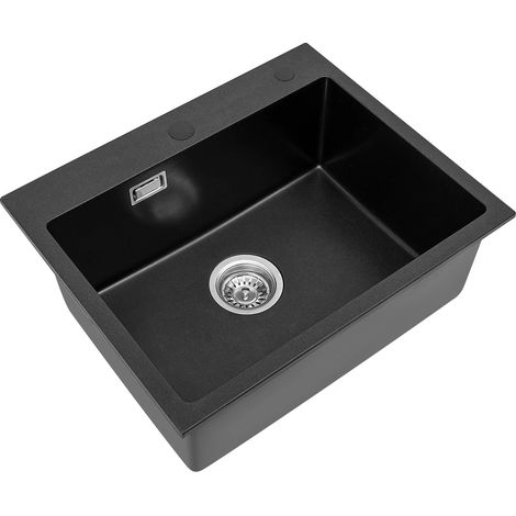 Évier de cuisine, pierre de quartz, forme rectangulaire, noir (1/2)