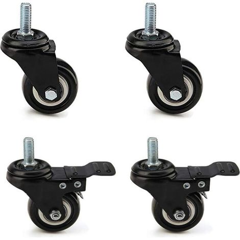 Lot de 4 roulettes de meuble de 40 mm avec frein, filetage M8 x 25 mm, roulettes pivotantes pour charges lourdes, charge maximale 240 kg, pivotantes à 360° – Pour roulettes de transport (1/5)