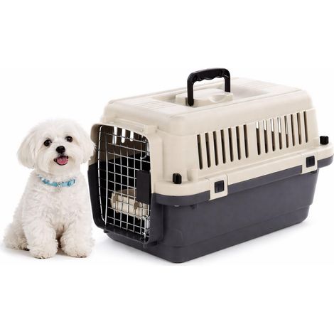 Cage pour Chien - Cage de Transport Chien - Gris foncé - XS 33 x 50 x 33 cm - Plastique Robuste - Porte métallique - verrou de sécurité - poignée - gamelle Amovible (1/3)