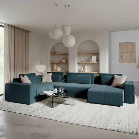 5-Sitzer U-Sofa mit rechtem Winkel verwandelbar mit Stauraum Lorenzo Blau (1/5)