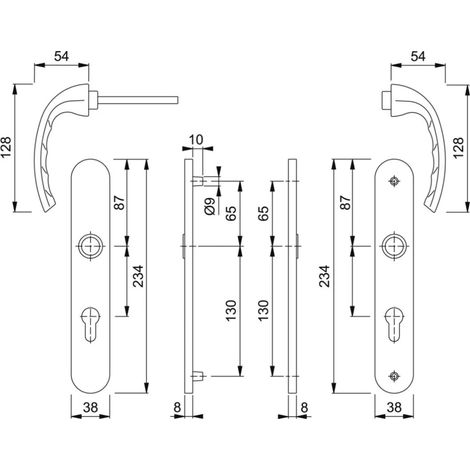 Ensemble sur plaque Tokyo pour porte extérieure Hoppe AG - Aspect inox - Clé I - 68 à 72 mm