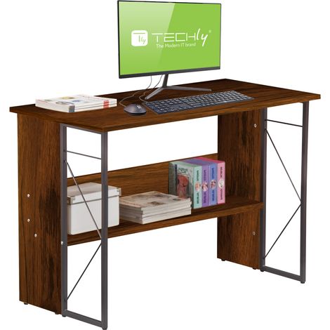SCRIVANIA PER COMPUTER SCRITTOIO SALVASPAZIO IN STILE INDUSTRIALE CON STRUTTURA ACCIAIO E LEGNO MARRONE (ICA-TB-3524C) (1/5)