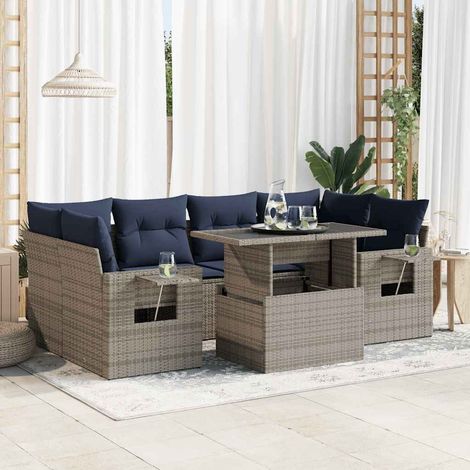 Set sofás jardín y cojines 7 pzas ratán sintético gris vidaXL (1/5)
