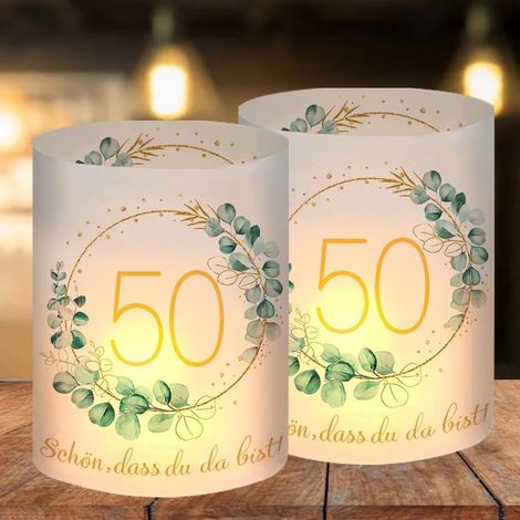 Lot de 12 Photophores Décoratifs de Table pour 50 Ans, Lanterne Bougies pour Décoration Anniversaire 50 Ans Homme Femme, Décoration de Table, Convient pour Bougies Chauffe-Plat (1/5)