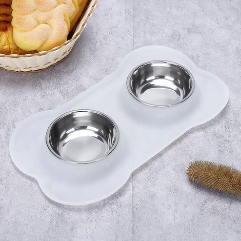 Bol pour animaux de compagnie antidérapant en acier inoxydable(Blanc) (1/5)