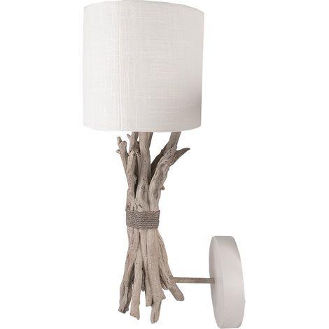 Applique Murale Décorative en Polyrésine Beige et Gris avec Abat-jour Blanc 33x26x43 cm - PANGIVO (1/3)