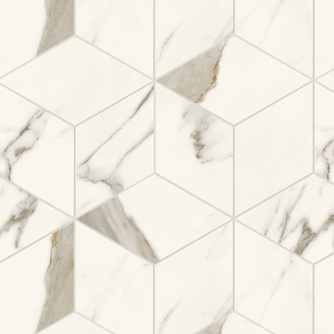 Mosaïque effet Marbre Blanc Calacatta Alba Hexa Cube 35x30x0,9 cm Silk Montira - Mur intérieur (vendu par carton de 0,42 m²) - RO'MA CARRELAGE