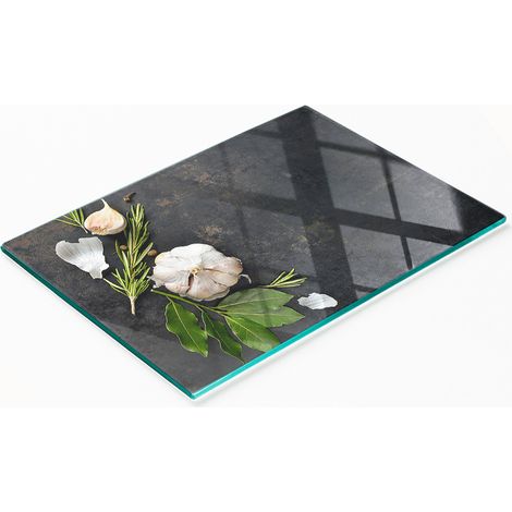 Planche décorative multifonctionnelle de cuisine en verre trempé, motif ail, 80 x 52 cm (1/5)