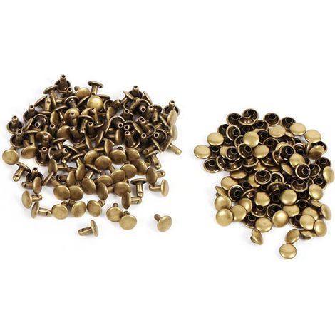 100 jeux de rivets à double tête 8 x 8 mm en métal pour la réparation du cuir, clous décoratifs à pointes (bronze) (1/5)