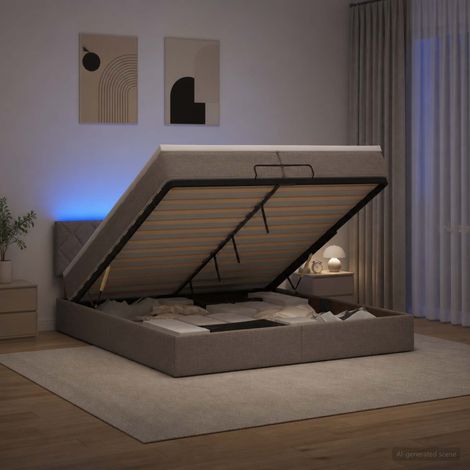 vidaXL Lit coffre avec matelas et LED Taupe 200 x 200 cm Tissu (1/5)