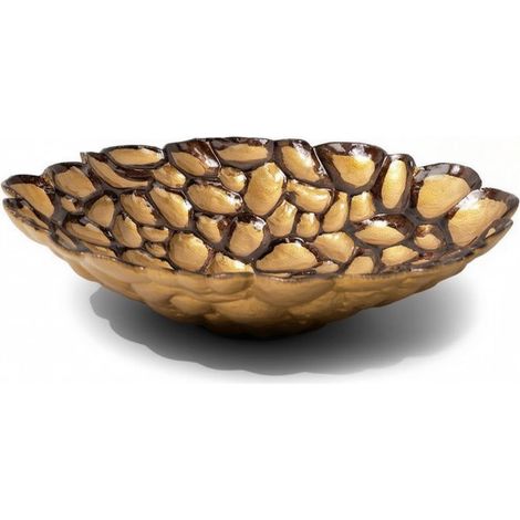 Gold Leaf Tray, Flat Bowl, Decorative Resin, Durable Veined Pattern, Contrasting Brown, Stable on Flat Surfaces, Suitable for Living Room, Coffee Table, Shelf, Mantelpiece, 38x38x10cm (1/5)
