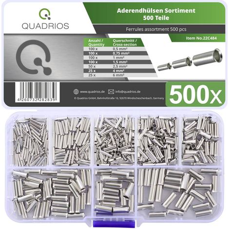 Quadrios 22C484 Assortimento Capicorda 0.5 mm², 0.75 mm², 1.0 mm², 1.5 mm², 2.5 mm², 4.0 mm², 6.0 mm² Non isolato 500 p (1/3)