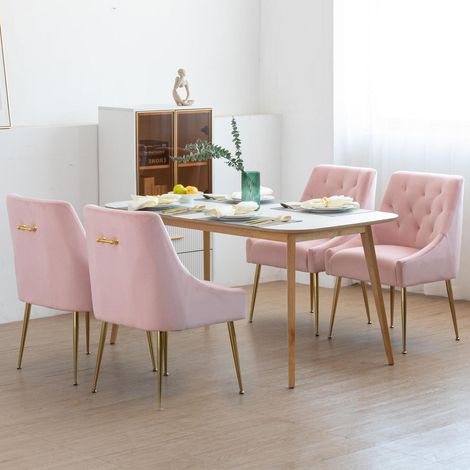 Esszimmerstühle 4er Set Samt Rosa mit Metallbeinen, modern gepolstert (1/5)