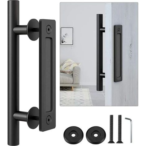 Maniglia per porta scorrevole da 30 cm, maniglia per porta scorrevole nera, grande dimensione rustica, adatta per cancelli, garage, armadietti A (1/4)