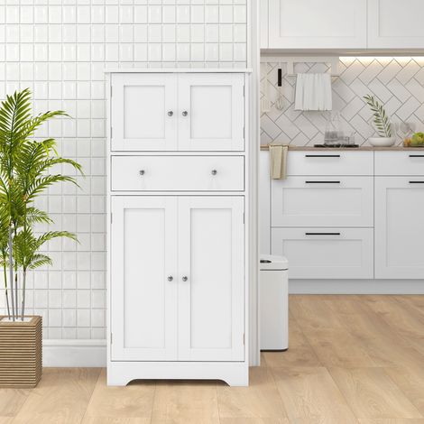 Credenza da cucina con ante, ripiani regolabili e cassetto, 60 x 30 x 128 cm, bianca.