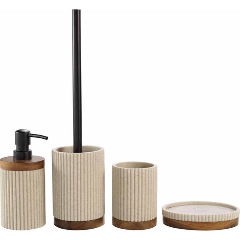 Set de bain en polyrésine Niagara naturel 4 pièces - 30x20x17cm - Naturel (1/4)