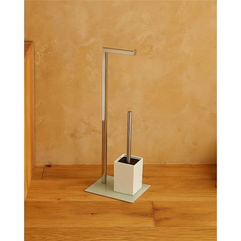Exagonshop Piantana porta rotolo e portascopino cromo con base in