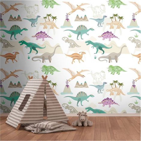 Photo wallpaper Profhome 391941 hot embossed non-woven wallpaper smooth with pattern for kids matt cream beige green purple 1.59 m x 2.8 m (1/4)