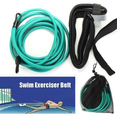 Ceinture de Natation pour Entraînement de Résistance Stationnaire Freinage Cordon Élastique pour Adulte Enfant - 6x10x400mm - VERT (1/3)
