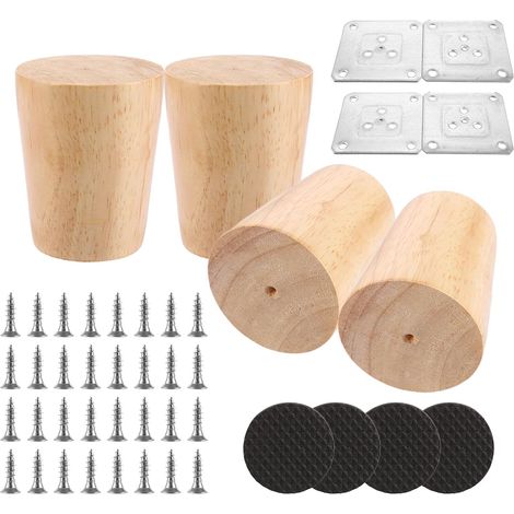 Lot de 4 Pied de Meuble 6CM, Pieds de Meuble en Bois, Pied de Meuble Bois, Pied Table Basse pour Canapé, Armoire, Chaise, Lit, Meuble TV (1/5)