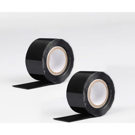 Schlauchreparaturband, 2 Rollen selbstverschweißendes, wetterfestes Silikon-Dichtungsband, 2,5 cm x 3 m Wasserschlauch-Leckdichtungsband (Schwarz)
