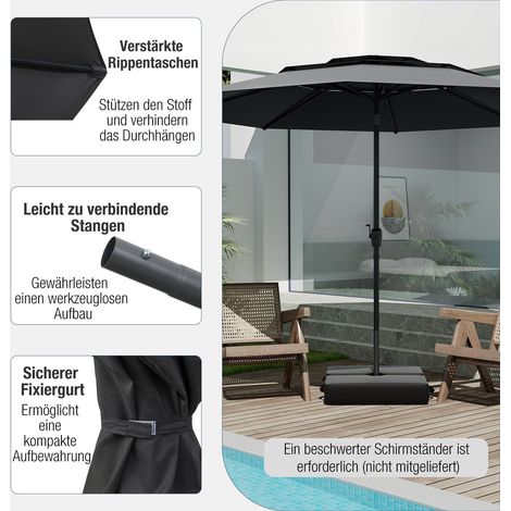 Ombrellone da giardino, 300 cm, ventilato, funzione di inclinazione, nero