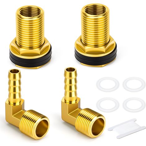2PIÈCES Brass traversant cuve en laiton filet femelle 3/8 BSP vers mâle 1/2 BSP avec coude à ergots 6mm à 90° pour circuits d’eau et fluides (1/5)