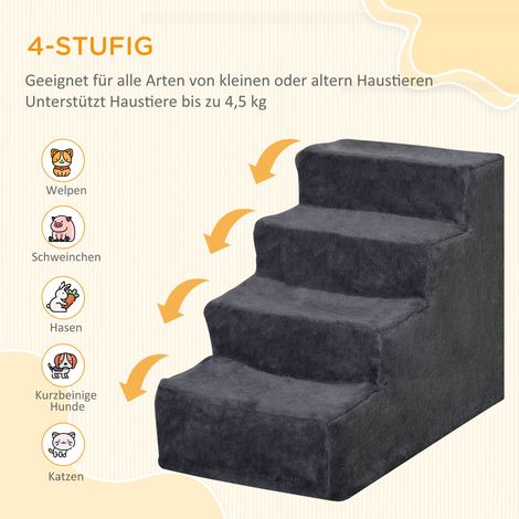 Escalier canin 4 marches, housse lavable déhoussable, pour petits chiens, 44 cm, gris anthracite