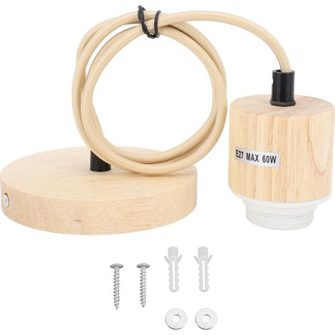 Lampe Suspendue En Bois Porte Ampoule E27 Douille De Plafonnier Vintage Base D'éclairage 220V Pour Couloir Bureau Cuisine (1/5)