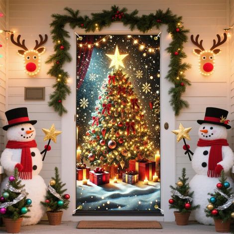 Bannière de porte Monstre de Noël, Décoration de porte d'entrée, Décoration extérieure pour les fêtes, Drapeau Joyeux Monstre de Noël - 90 x 180 cm (Perforation + Ruban) - Modèle 26