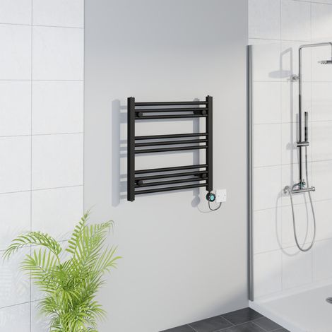 WiFi Thermostatic Straight Towel Rail Timer Black 600x600mm