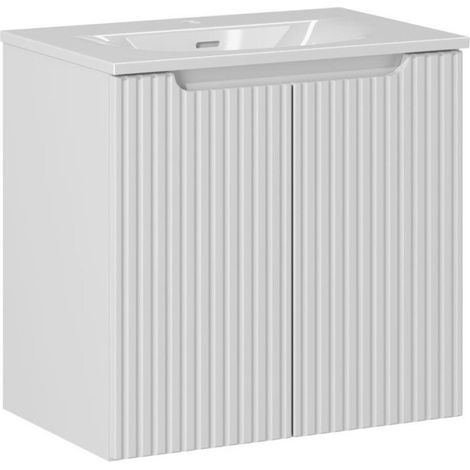 Ensemble Meuble Vasque 2 portes et Vasque à Encastrer L 60 x P 40 x H 58,5 cm - Astral Blanc - Livraison gratuite