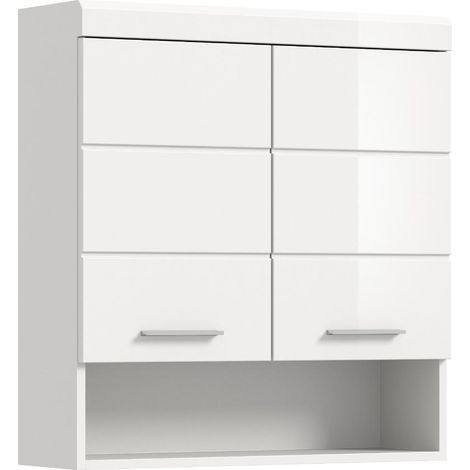 Scout Badschrank Wandhängend 2 Türen, 3 Spiegeltüren, 1 Regal Weiß hochglanz, weiß.