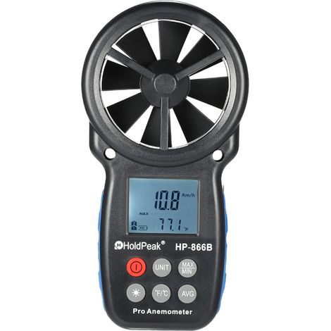 Anémomètre numérique mini LCD HoldPeak HP-866B avec rétroéclairage, mesure de la vitesse du vent, de la vitesse de l'air et de la température.