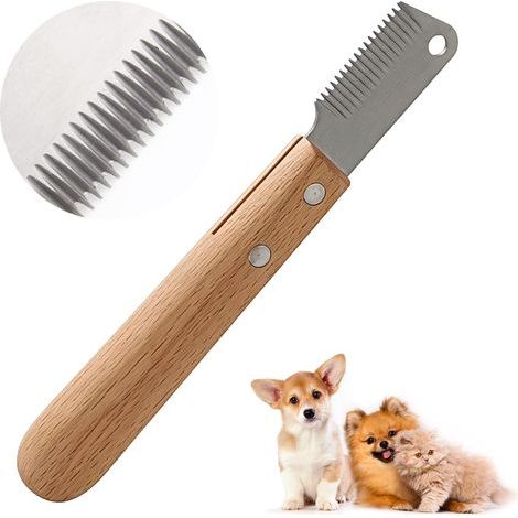 Dog Trimmer Knife, Pet Shaving Comb, Stainless Steel, Comb with Ergonomic Wooden Handle for Dogs and Cats, Suitable for Pet Grooming (1/5)