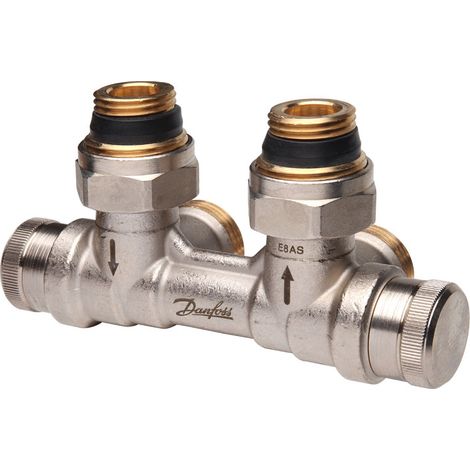 Répartiteur auto-équilibrant RLV-KDV pour radiateur Femelle 1/2" (15/21) mural entrée droite - raccordement Mâle 3/4" (20/27) - Danfoss (1/3)