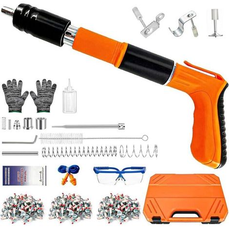 Kit de pistolet à ongles en béton avec clous de 120 pièces, pistolet à ongles manuel en acier réglable à 5 vitesses, outil de fixation de machine de tir mural à ongles portable mini (1/5)