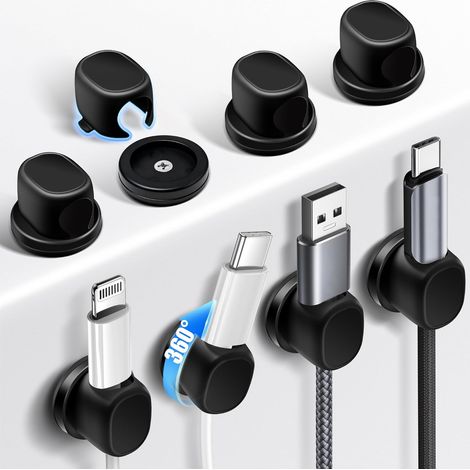 Lot De 8 Supports De Câbles Auto-AdhÉSifs, Organisateur De Câbles Rotatif en Forme De Ω pour Bureaux, Clips De Câbles Robustes avec Clous (Noir) (1/5)