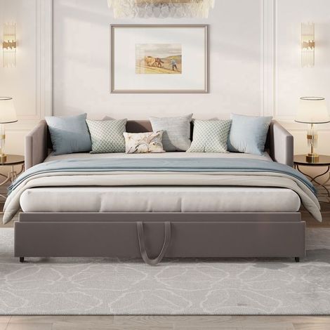 Divano letto in velluto grigio convertibile 2 posti - letto 180x200 con cassetto di stoccaggio - design contemporaneo