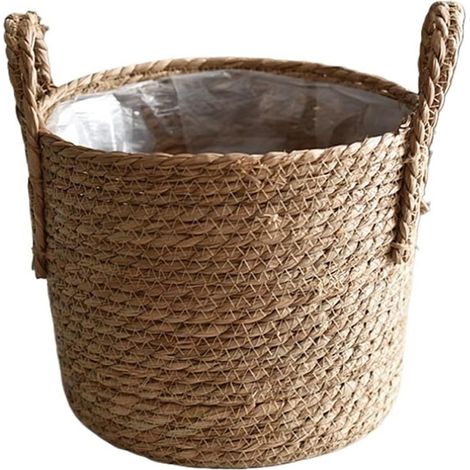 Panier de rangement en paille fait à la main pour décoration de salon, décoration de plantes vertes (25 x 20 cm) (1/5)