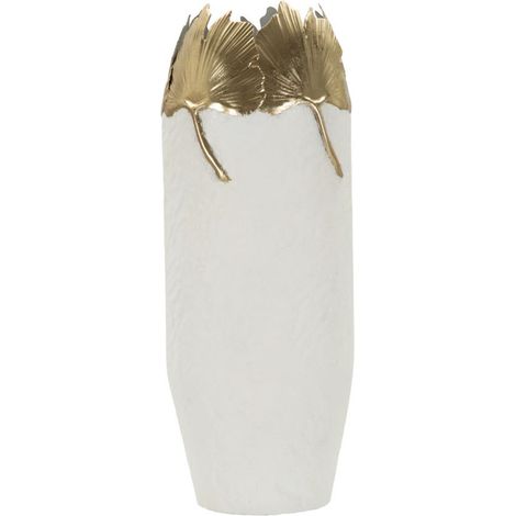 Vaso decorativo slanciato in ferro bianco e foglie oro (1/5)