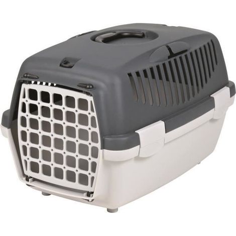 Trixie – Caisse de transport pour chat – Taille XS – Dimensions 32x31x48 cm – En plastique – Coloris gris clair et gris foncé – Poignée et fentes de ventilation
