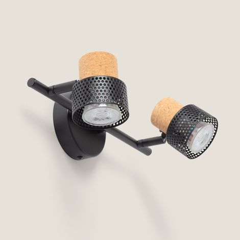 Lámpara de Pared Metal y Corcho Dos Focos Liksy Negro