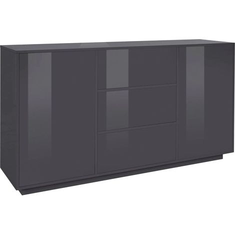Madia 2 ante 3 cassetti per Soggiorno Moderna 160x41,4x86cm - ENIGMA - Colore: antracite laccato (1/7)