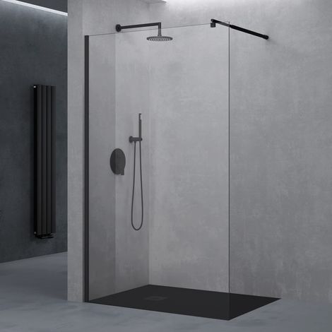 doporro Paroi de Douche à L'italienne Transparent 120cm Pare-Douche Verre de Sécurité 10mm Bremen2K 120x200cm Montage Réversible Profilé Noir Stabilisateur Rond (1/5)